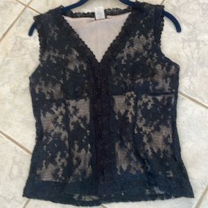 INC International Black Lace V-Neck blouse liner Nylon Body 88%Nylon, 12%Spandex